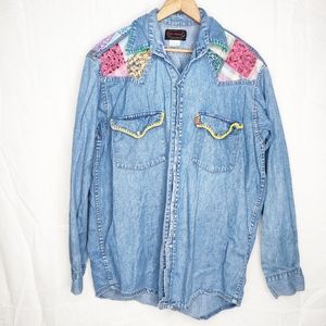 Vintage Et Vous Embroidered Denim Button Down